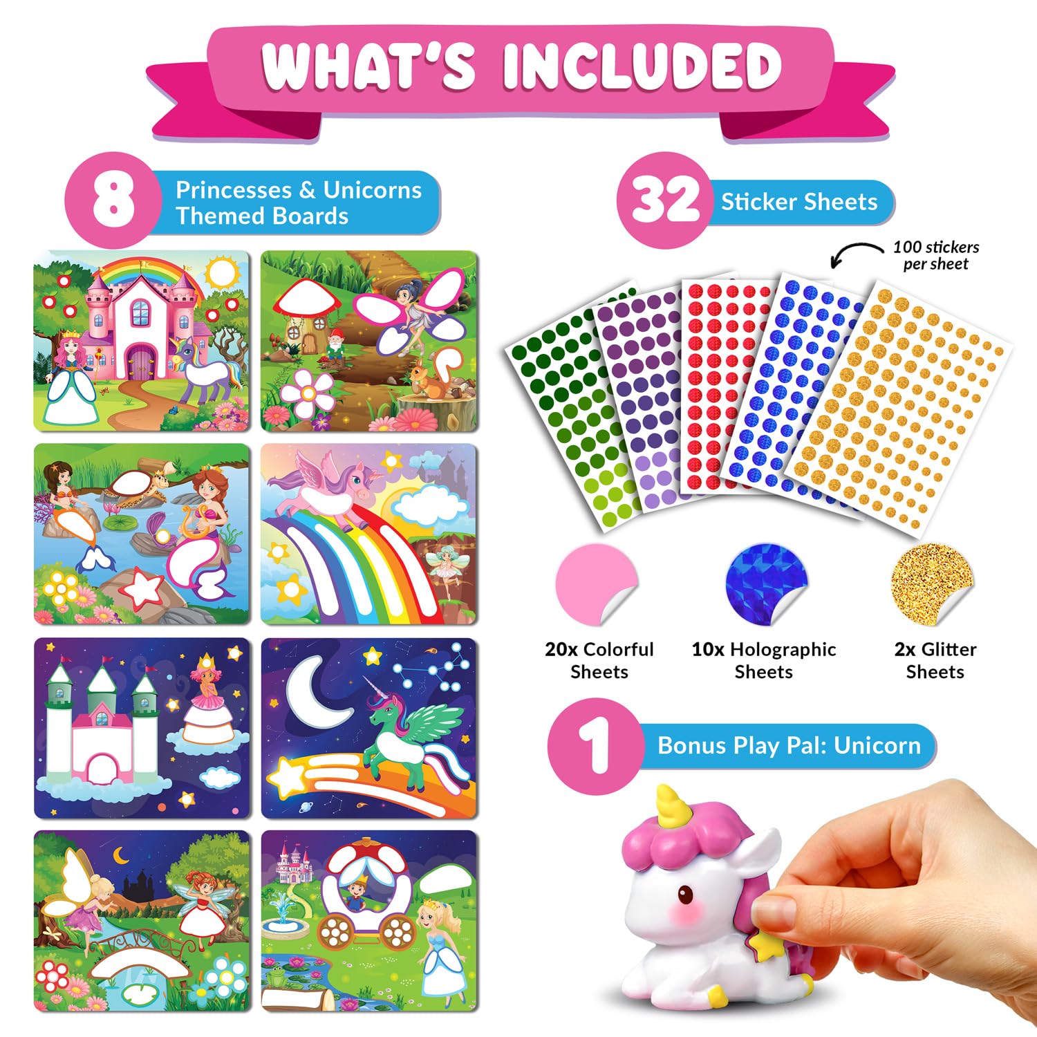 Funcils Dot Art Activity - Unicorn & Princess Sticker Kit, Mess-Free Toddler Craft, 3000+ Stickers, Ages 3-7