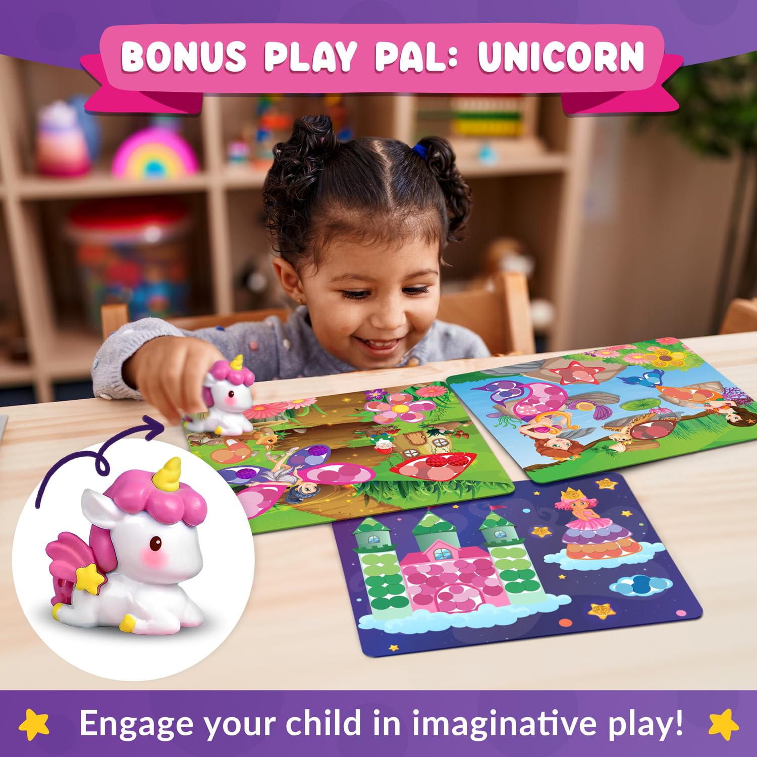 Funcils Dot Art Activity - Unicorn & Princess Sticker Kit, Mess-Free Toddler Craft, 3000+ Stickers, Ages 3-7