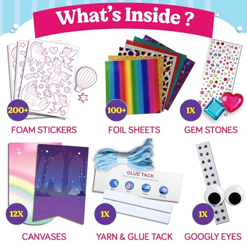 Funcils Unicorn & Princess Foil Art Craft Kit – Mess-Free Sticker Activity for Kids Ages 4-10