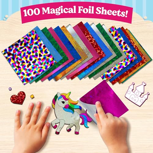 Funcils Unicorn & Princess Foil Art Craft Kit – Mess-Free Sticker Activity for Kids Ages 4-10