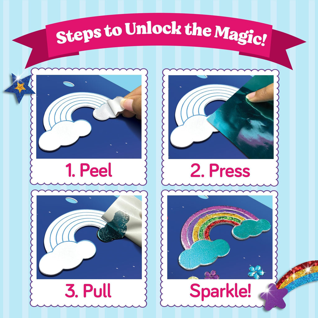 Funcils Unicorn & Princess Foil Art Craft Kit – Mess-Free Sticker Activity for Kids Ages 4-10