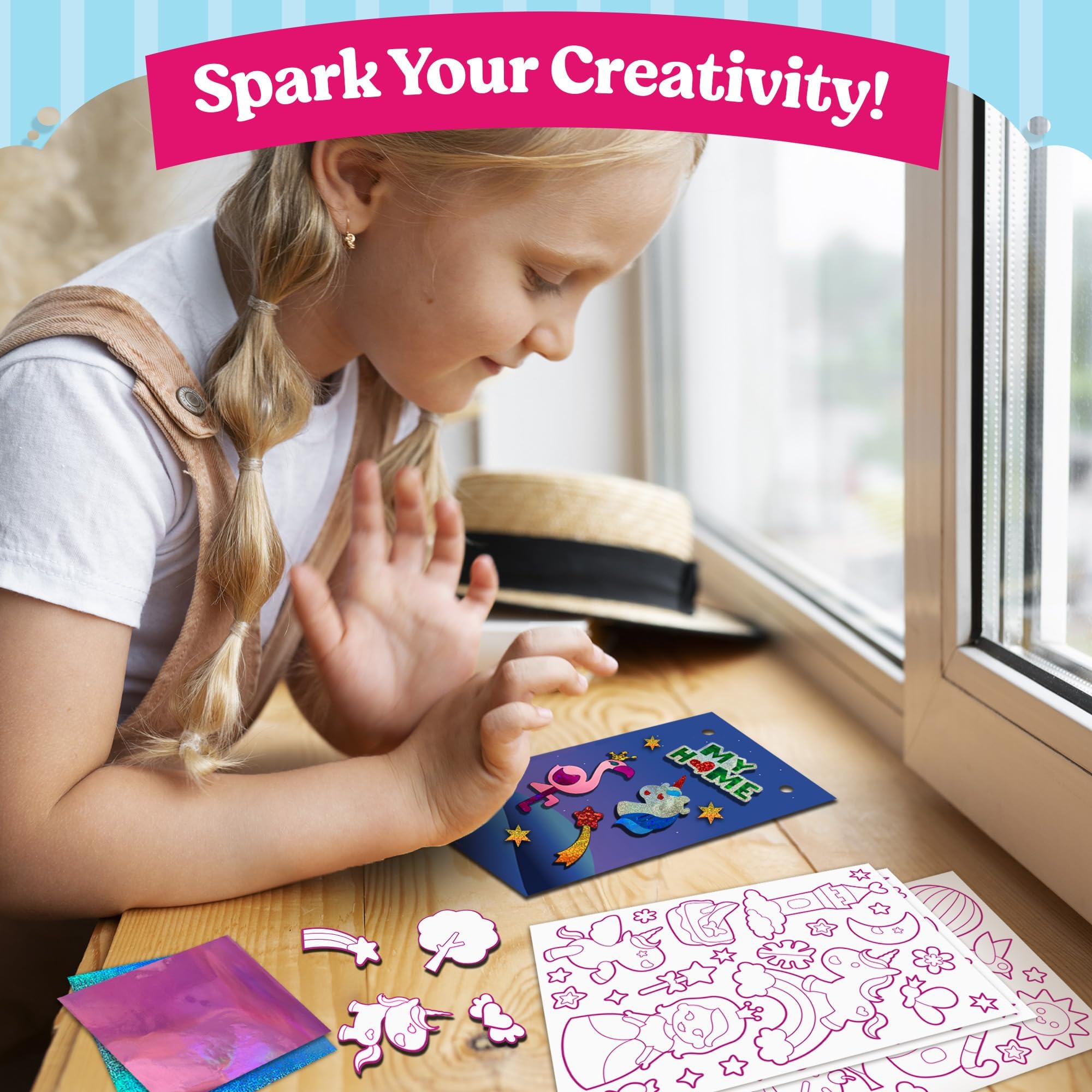 Funcils Unicorn & Princess Foil Art Craft Kit – Mess-Free Sticker Activity for Kids Ages 4-10