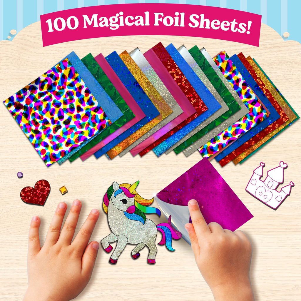 Funcils Unicorn & Princess Foil Art Craft Kit – Mess-Free Sticker Activity for Kids Ages 4-10