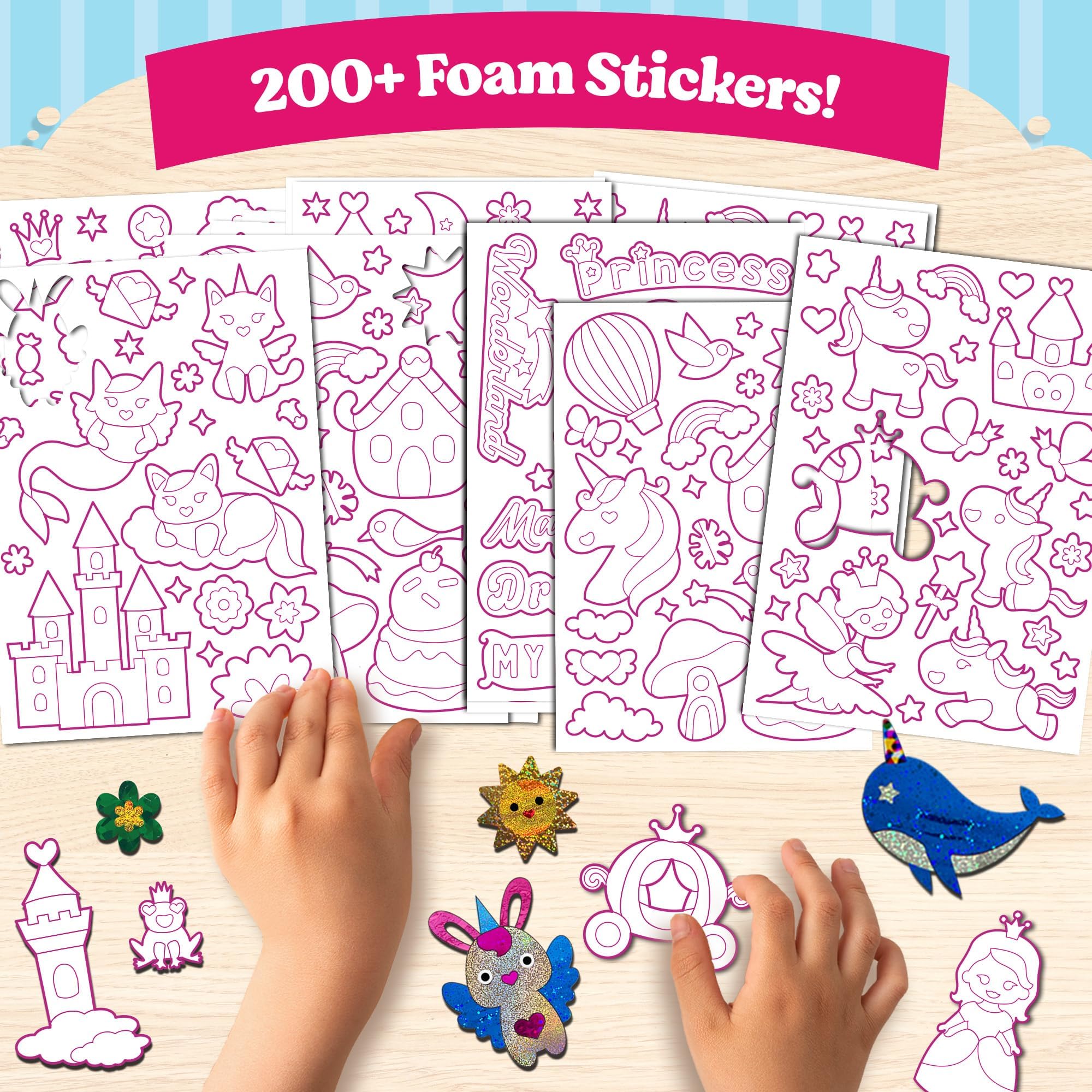 Funcils Unicorn & Princess Foil Art Craft Kit – Mess-Free Sticker Activity for Kids Ages 4-10