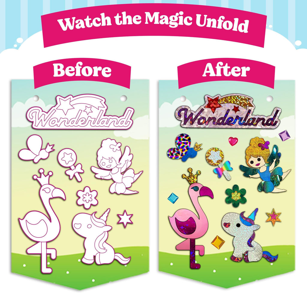 Funcils Unicorn & Princess Foil Art Craft Kit – Mess-Free Sticker Activity for Kids Ages 4-10