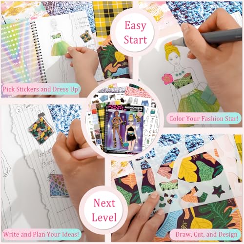 FUNCLASS Sticker Dress Up Book for Girls Ages 4-8 – Fashionista Coloring & Activity Book with 20 Pages and 4 Sticker Sheets