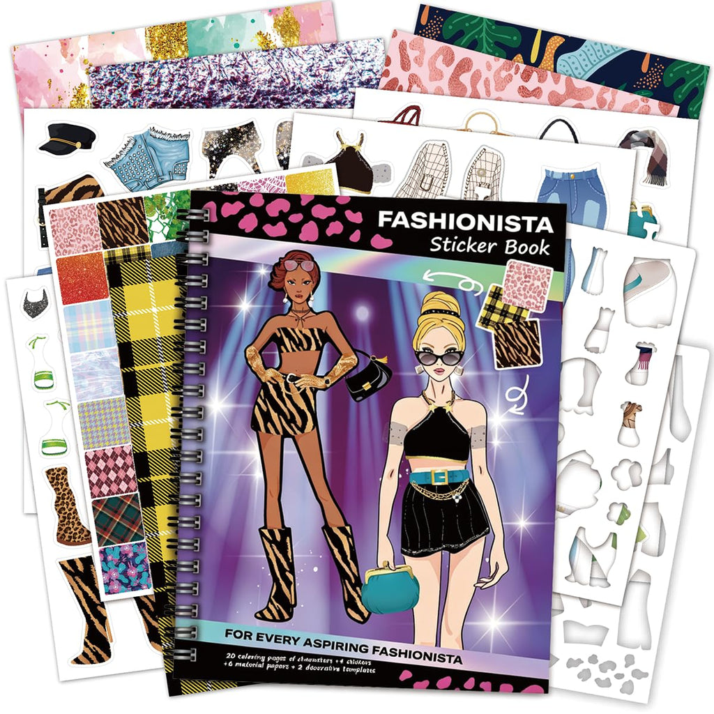 FUNCLASS Sticker Dress Up Book for Girls Ages 4-8 – Fashionista Coloring & Activity Book with 20 Pages and 4 Sticker Sheets