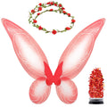 Funcredible Fairy Costume Set: Red Wings, Flower Crown & Chunky Glitter