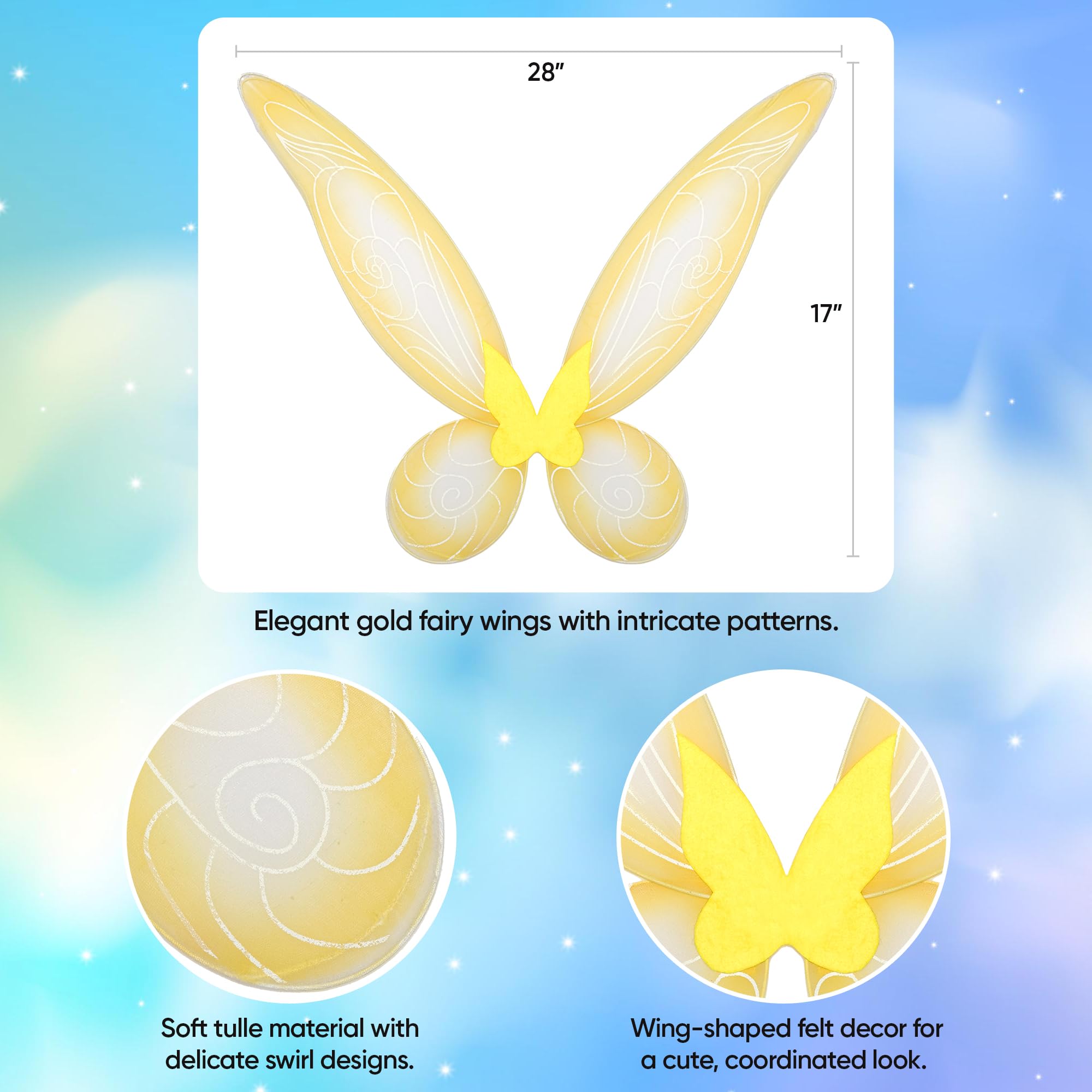 Funcredible Fairy Wings, Crown & Glitter Set - Women's Fairy Costume Accessories for Halloween