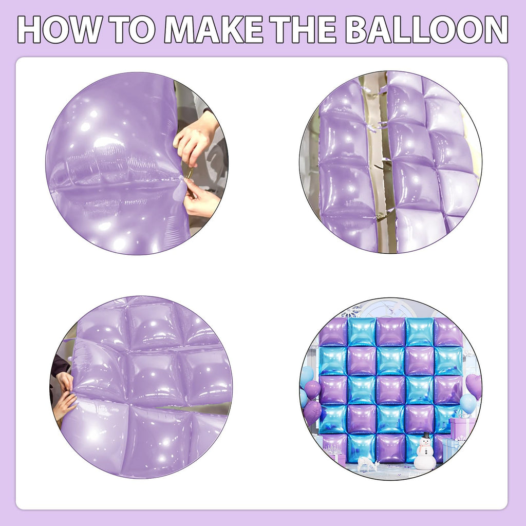 FunHot 19-Inch Blue & Purple Square Foil Balloon Wall Kit – 25 Double-Sided Chrome Balloons for Party Backdrop