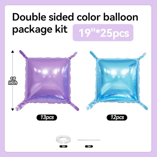FunHot 19-Inch Blue & Purple Square Foil Balloon Wall Kit – 25 Double-Sided Chrome Balloons for Party Backdrop