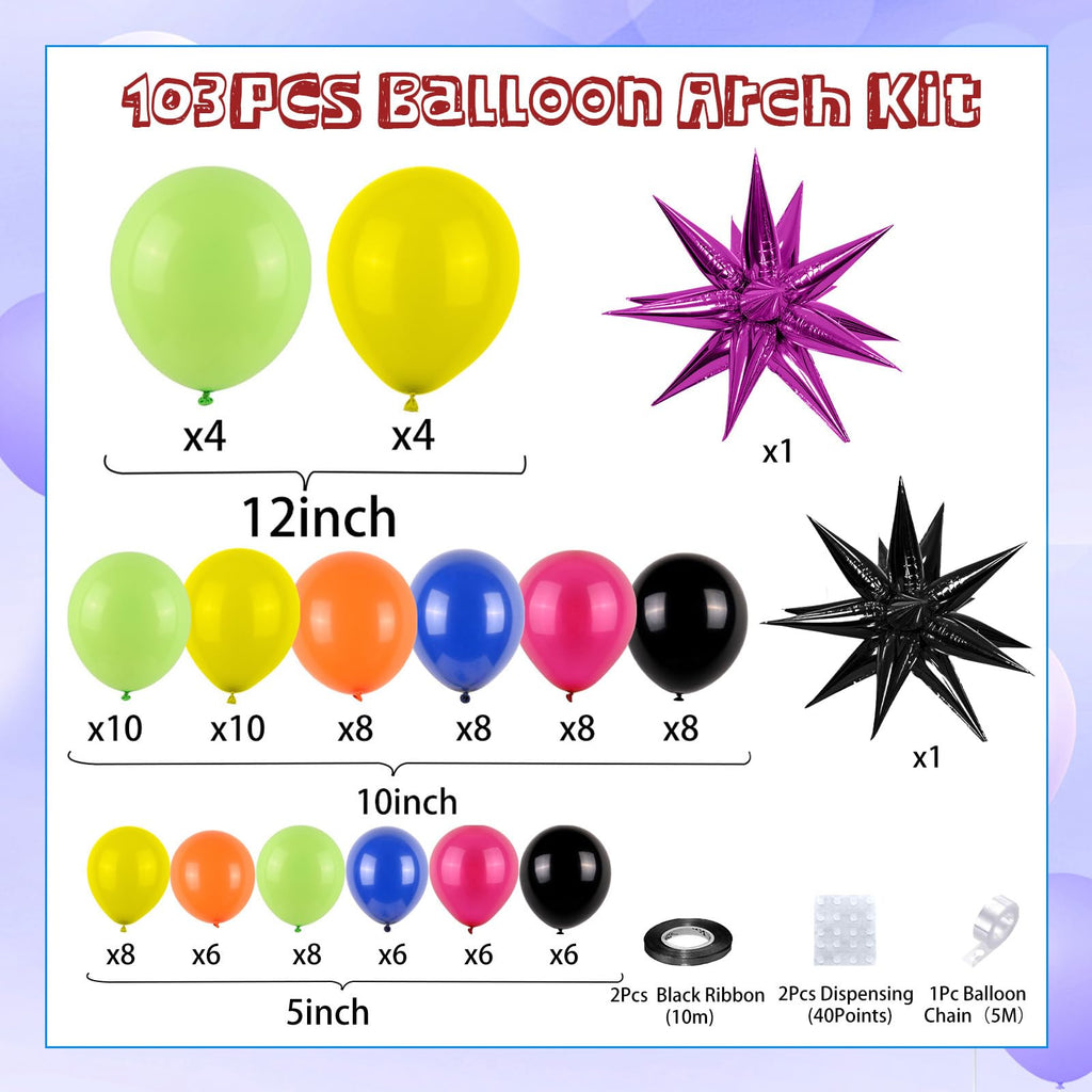FunHot 90s 80s Balloon Garland Arch Kit - Retro Theme Party Decor with Star Foil and Dice Balloons
