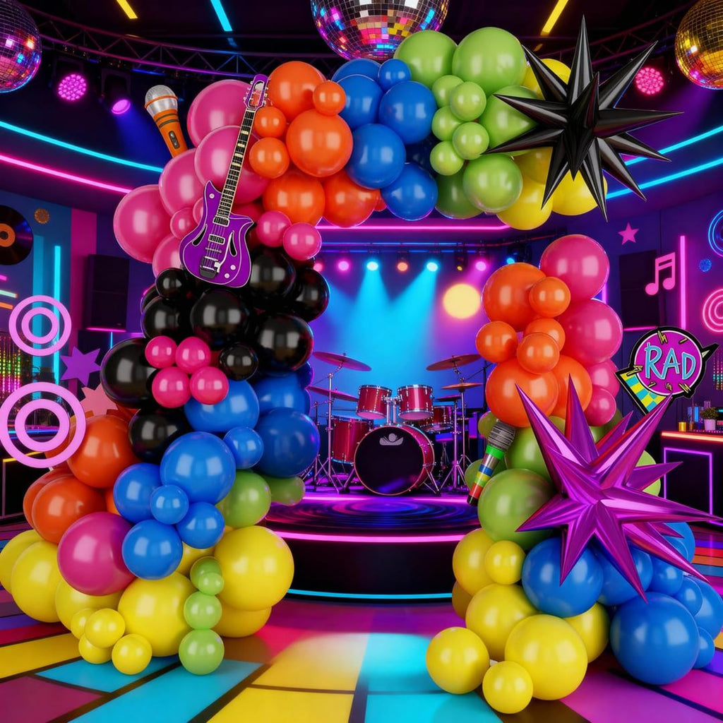 FunHot 90s 80s Balloon Garland Arch Kit - Retro Theme Party Decor with Star Foil and Dice Balloons
