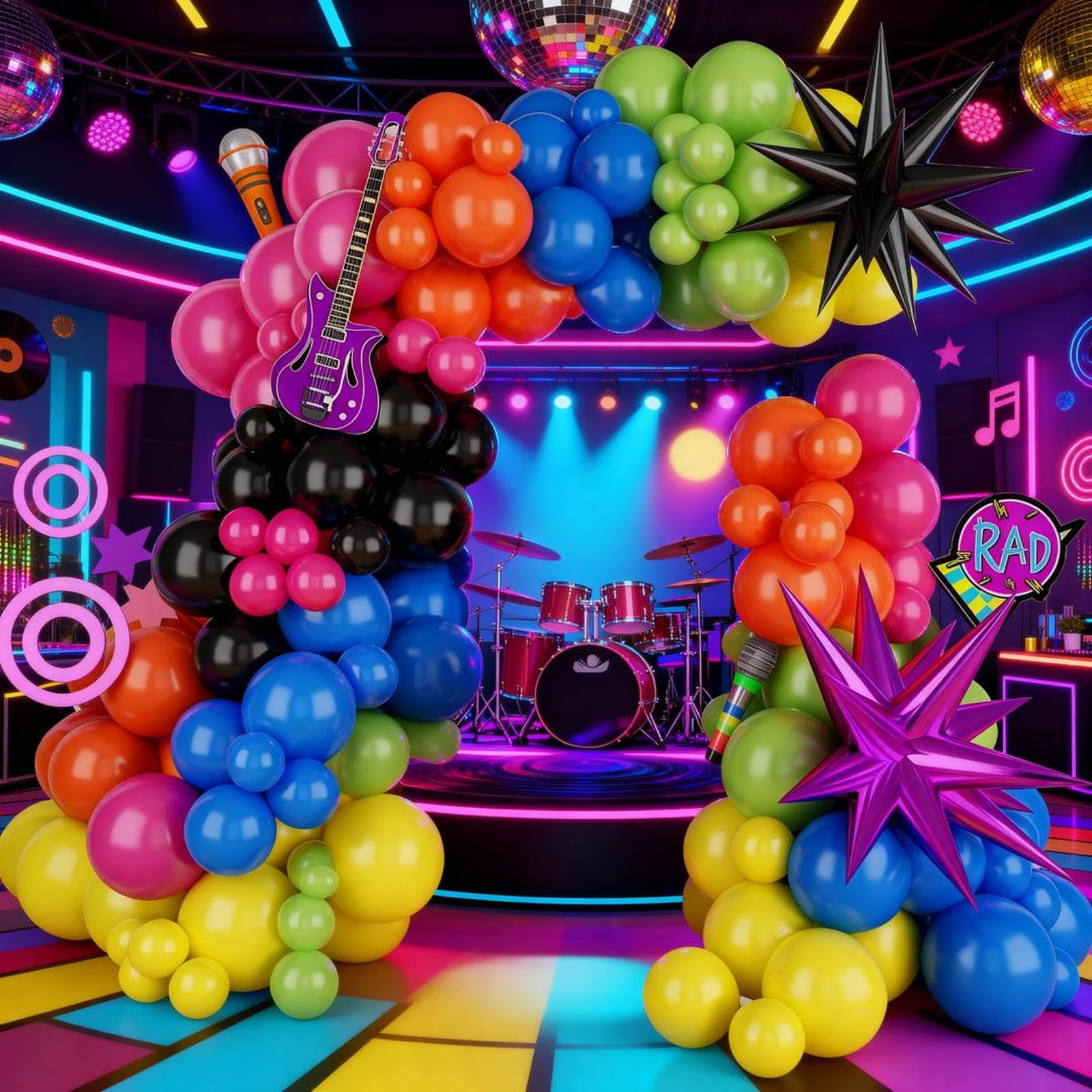 FunHot 90s 80s Balloon Garland Arch Kit - Retro Theme Party Decor with Star Foil and Dice Balloons