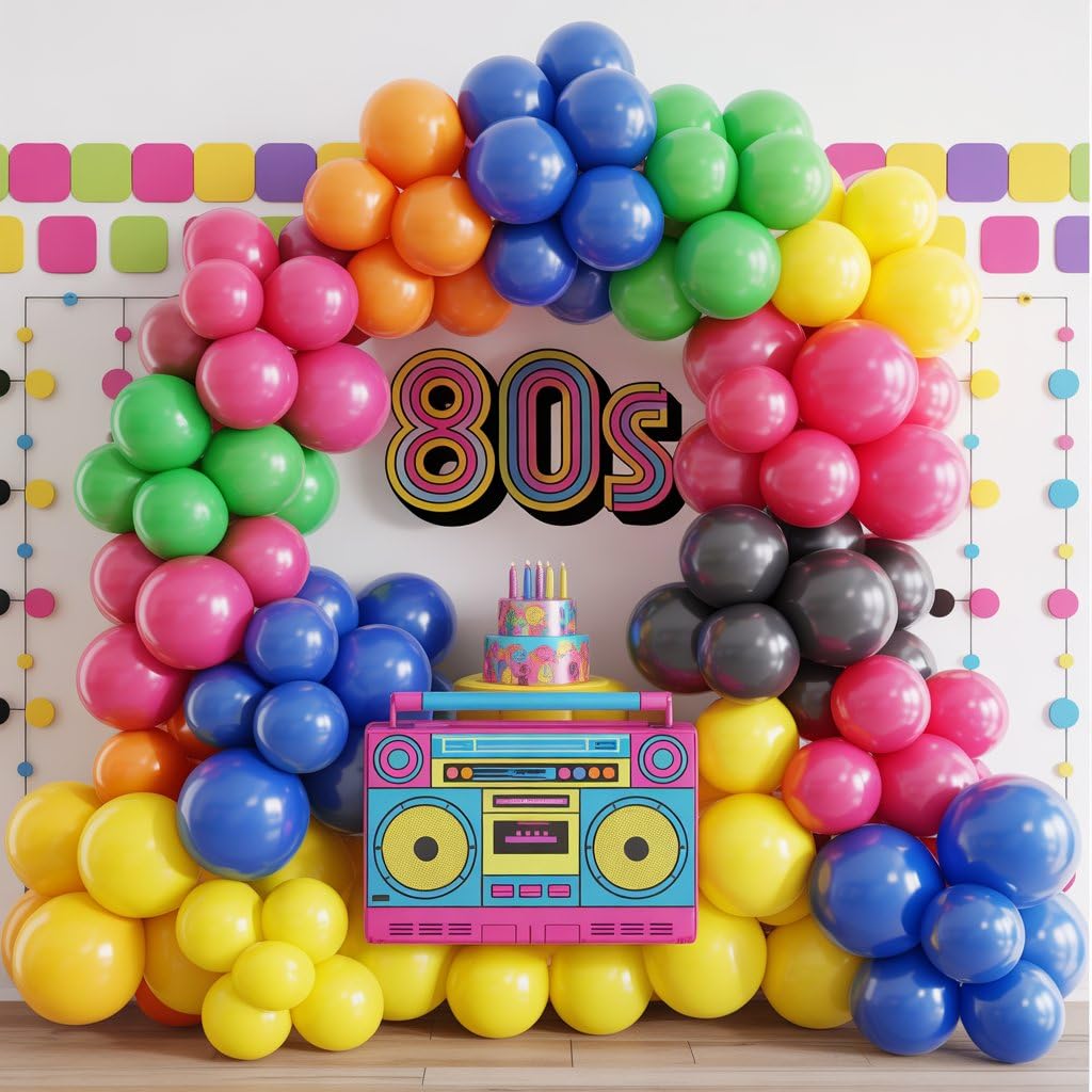 FunHot 90s 80s Balloon Garland Arch Kit - Retro Theme Party Decor with Star Foil and Dice Balloons