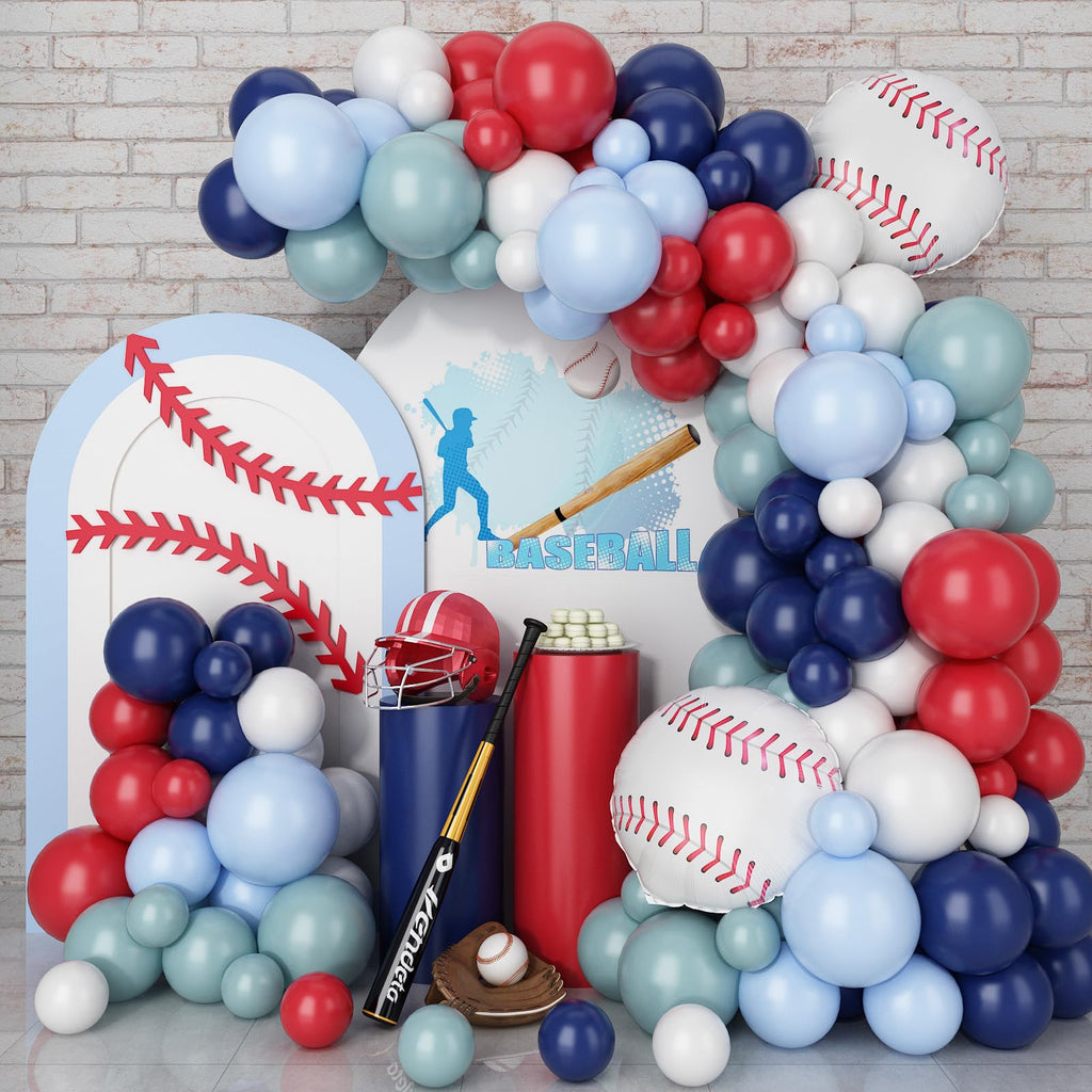 FunHot Baseball Balloon Arch Garland Kit – Navy Blue, Red & White Balloons for Sports Themed Parties