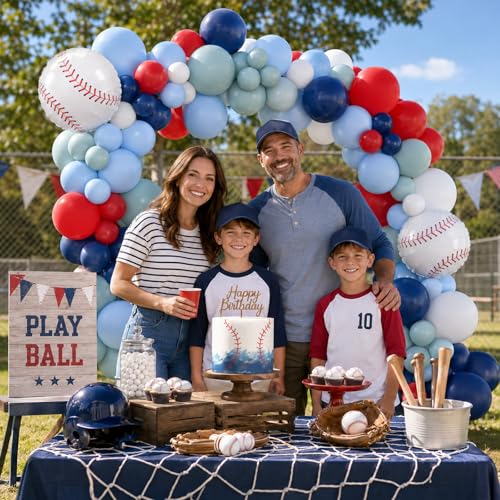 FunHot Baseball Balloon Arch Garland Kit – Navy Blue, Red & White Balloons for Sports Themed Parties