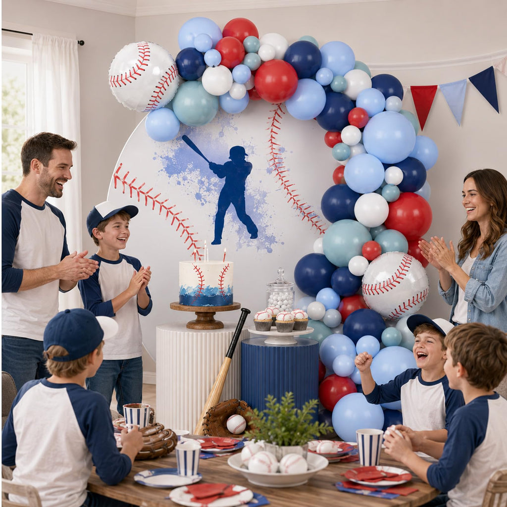 FunHot Baseball Balloon Arch Garland Kit – Navy Blue, Red & White Balloons for Sports Themed Parties