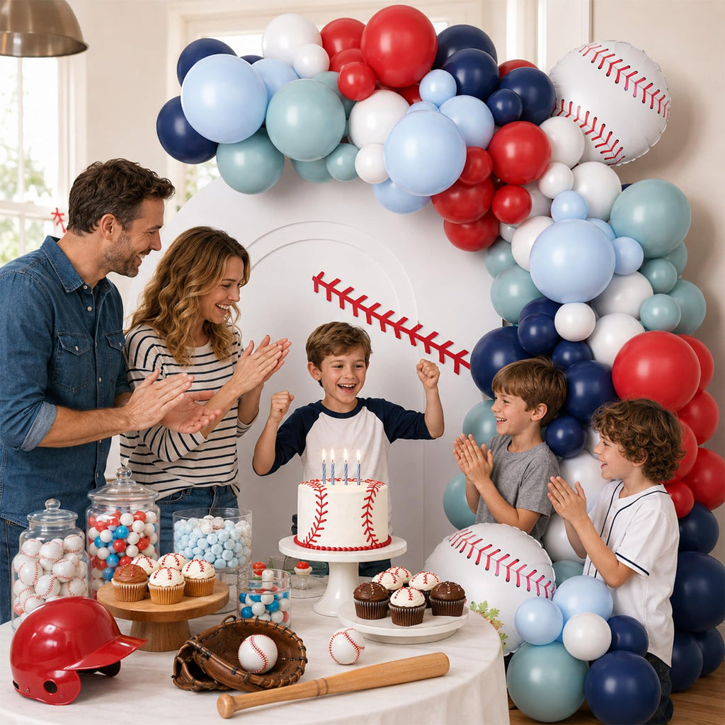 FunHot Baseball Balloon Arch Garland Kit – Navy Blue, Red & White Balloons for Sports Themed Parties
