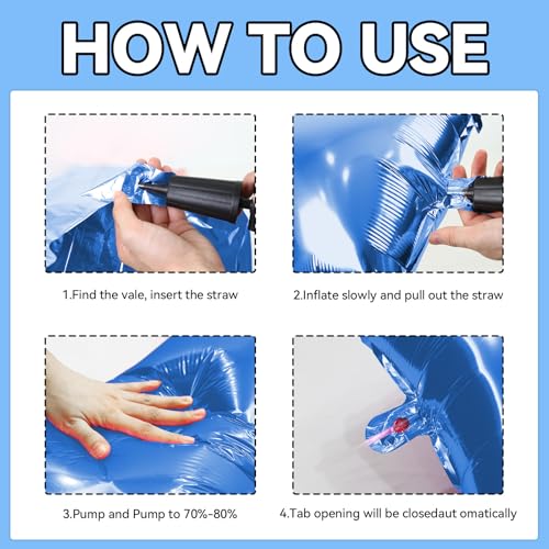 FunHot Metallic Blue and Black 19-Inch Square Foil Balloon Wall Kit - 25 Double Sided Chrome Balloons for Party Decor