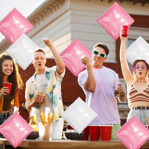 FunHot Pearl Pink and White Square Foil Balloon Wall Kit – 25 Double-Sided Chrome Balloons for Party Decor