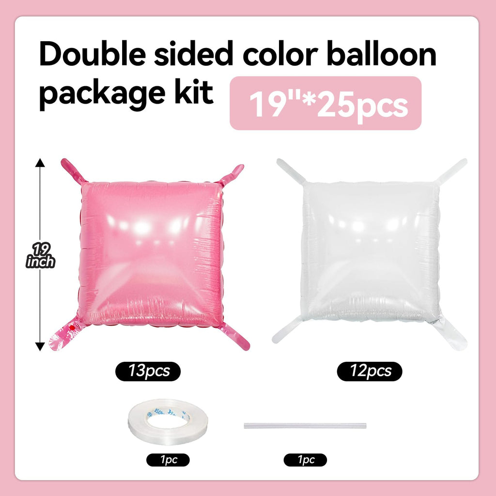 FunHot Pearl Pink and White Square Foil Balloon Wall Kit – 25 Double-Sided Chrome Balloons for Party Decor