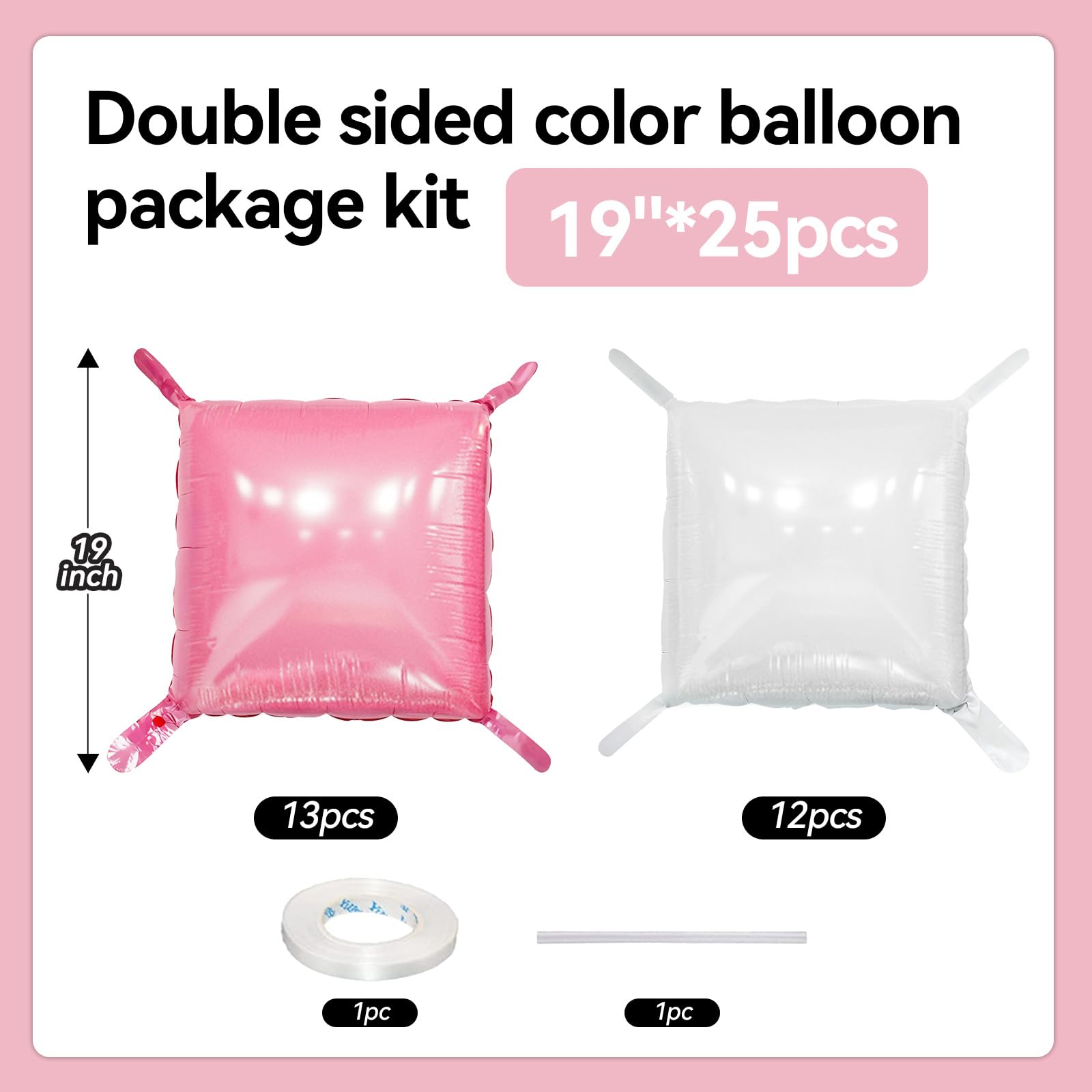 FunHot Pearl Pink and White Square Foil Balloon Wall Kit – 25 Double-Sided Chrome Balloons for Party Decor
