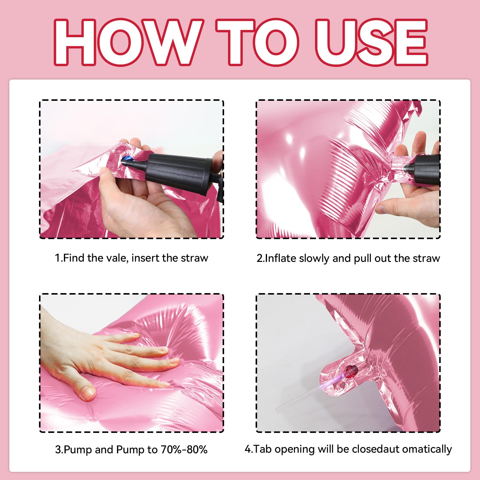 FunHot Pearl Pink and White Square Foil Balloon Wall Kit – 25 Double-Sided Chrome Balloons for Party Decor