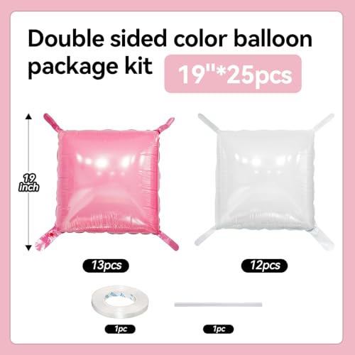 FunHot Pearl Pink and White Square Foil Balloon Wall Kit – 25 Double-Sided Chrome Balloons for Party Decor