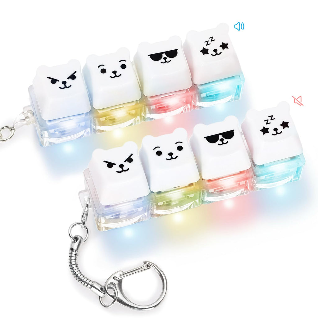 FunisFun 2 Pack Bear Keyboard Fidget Keychain - Silent & Clicky Modes with LED Lights