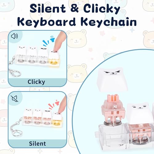 FunisFun 2 Pack Bear Keyboard Fidget Keychain - Silent & Clicky Modes with LED Lights