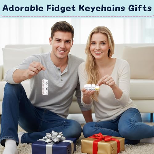 FunisFun 2 Pack Bear Keyboard Fidget Keychain - Silent & Clicky Modes with LED Lights