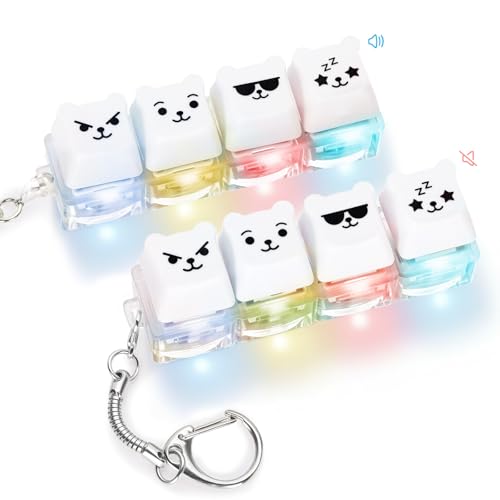 FunisFun 2 Pack Bear Keyboard Fidget Keychain - Silent & Clicky Modes with LED Lights