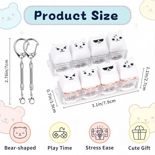 FunisFun 2 Pack Bear Keyboard Fidget Keychain - Silent & Clicky Modes with LED Lights