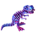 FunisFun 3D Printed Articulated Dragon T-Rex Fidget Toy - Blue-Purple, with Bone, Desk Decor for Stress Relief