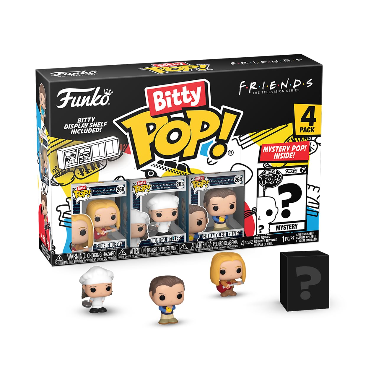 Funko Bitty POP! Friends 4-Pack: Phoebe, Monica, Chandler & Mystery Mini Figure with Display Case