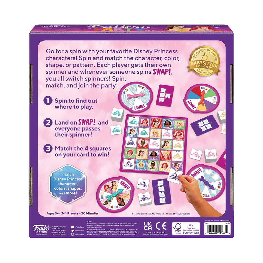Funko Disney Princess Pattern Party Game – Spin, Match & Swap with 5 Characters