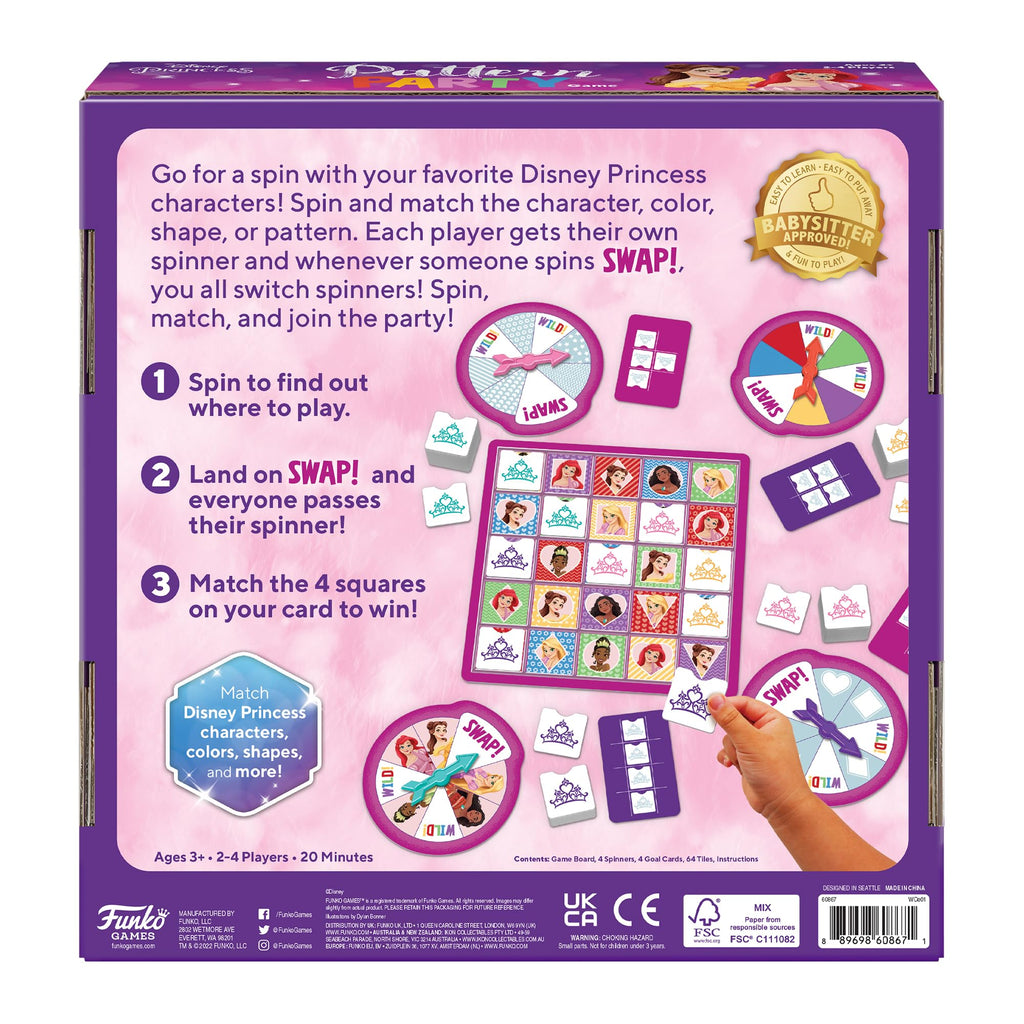 Funko Disney Princess Pattern Party Game – Spin, Match & Swap with 5 Characters
