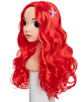 Funna Mermaid Wig for Girls - Long Curly Red with Starfish Hairpins - Costume Accessories