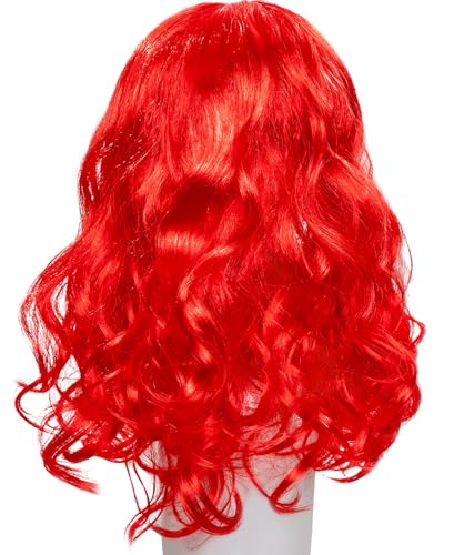 Funna Mermaid Wig for Girls - Long Curly Red with Starfish Hairpins - Costume Accessories