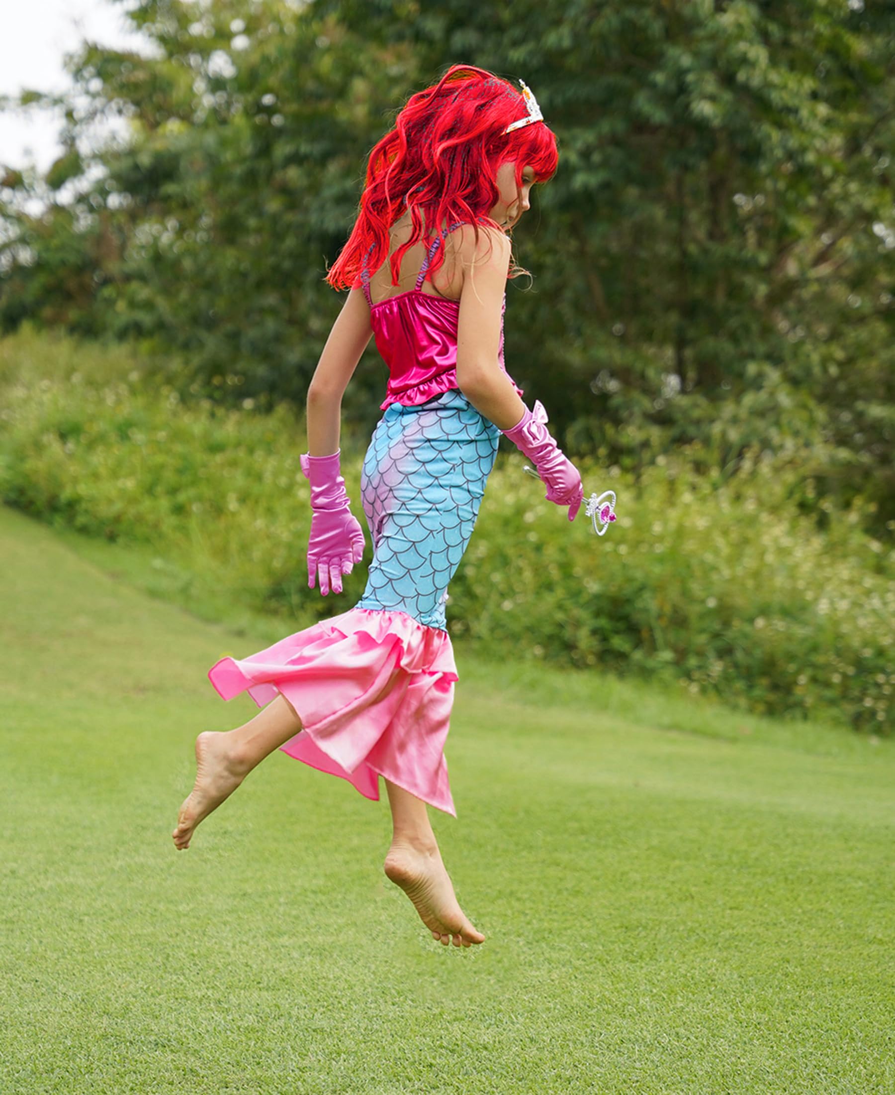 Funna Mermaid Wig for Girls - Long Curly Red with Starfish Hairpins - Costume Accessories