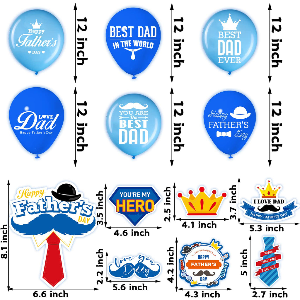 Funnlot 64-Piece Father's Day Decoration Set with Banner, Cake Topper, Balloons & Ceiling Hangings - Red, Mint, Dark Blue & Gold