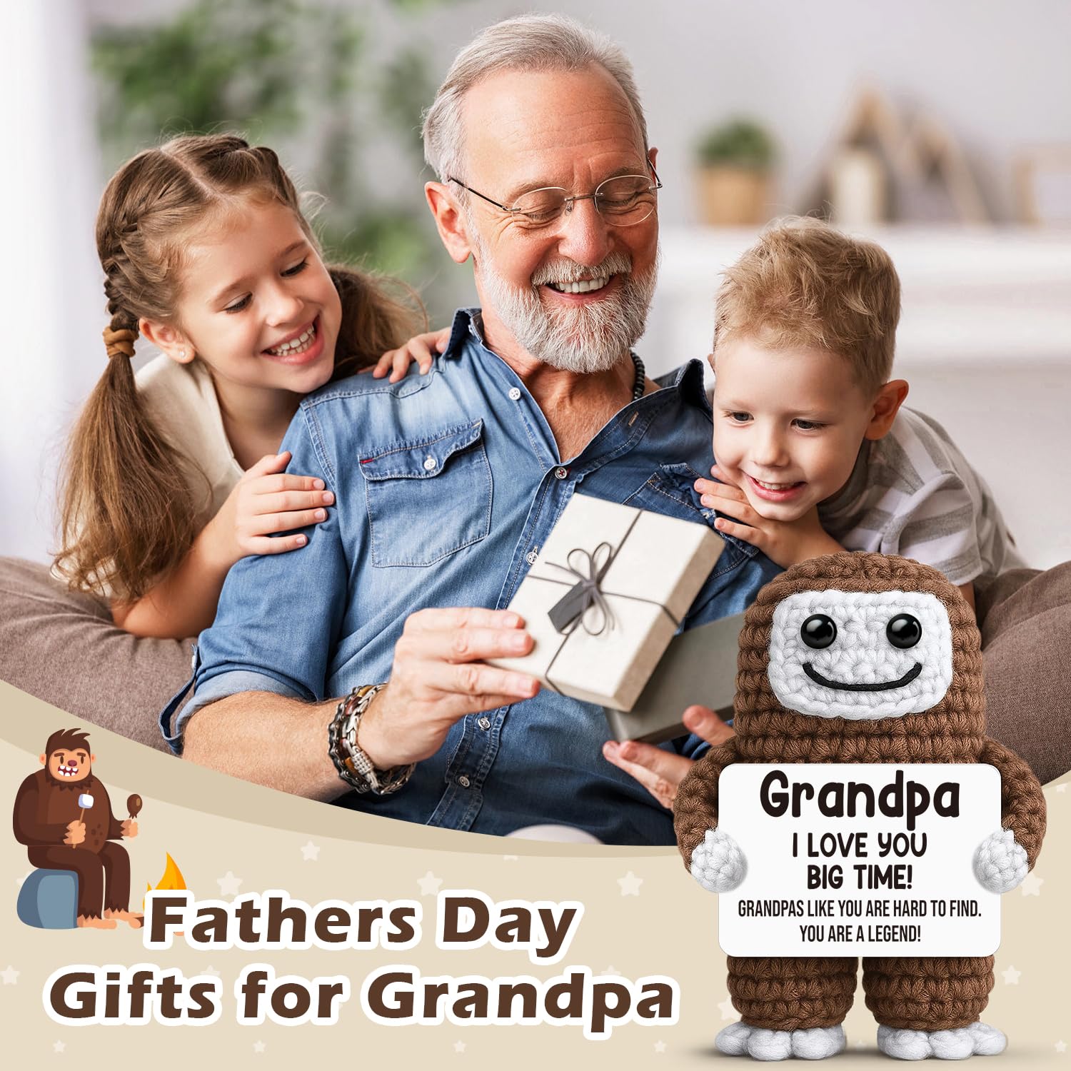 Funny Crochet Bigfoot Grandpa Gift by GwhyGifts - Handmade Keepsake for Grandfather