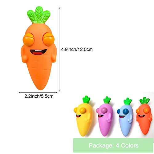 Funny Pop-Out Stress Squeeze Toys 4 Pack – Cute Radish Fidget Toy with Sticking Eyes for Stress Relief, Easter Gift for Adults and Kids
