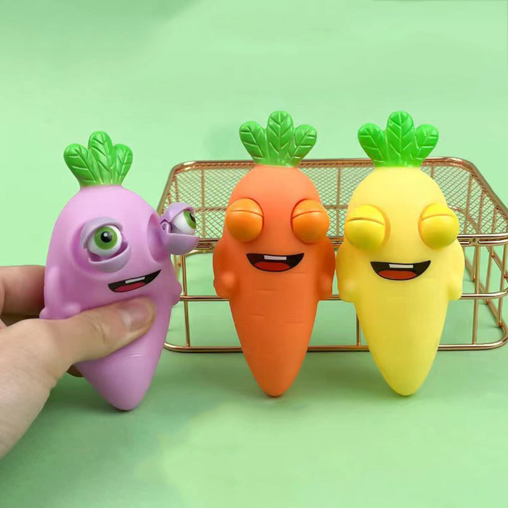 Funny Pop-Out Stress Squeeze Toys 4 Pack – Cute Radish Fidget Toy with Sticking Eyes for Stress Relief, Easter Gift for Adults and Kids