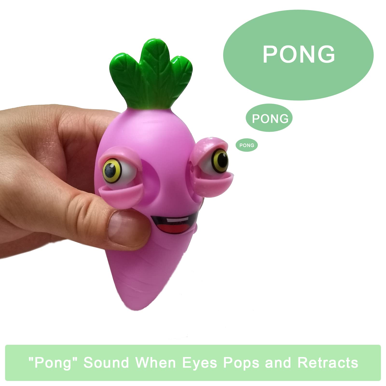 Funny Pop-Out Stress Squeeze Toys 4 Pack – Cute Radish Fidget Toy with Sticking Eyes for Stress Relief, Easter Gift for Adults and Kids