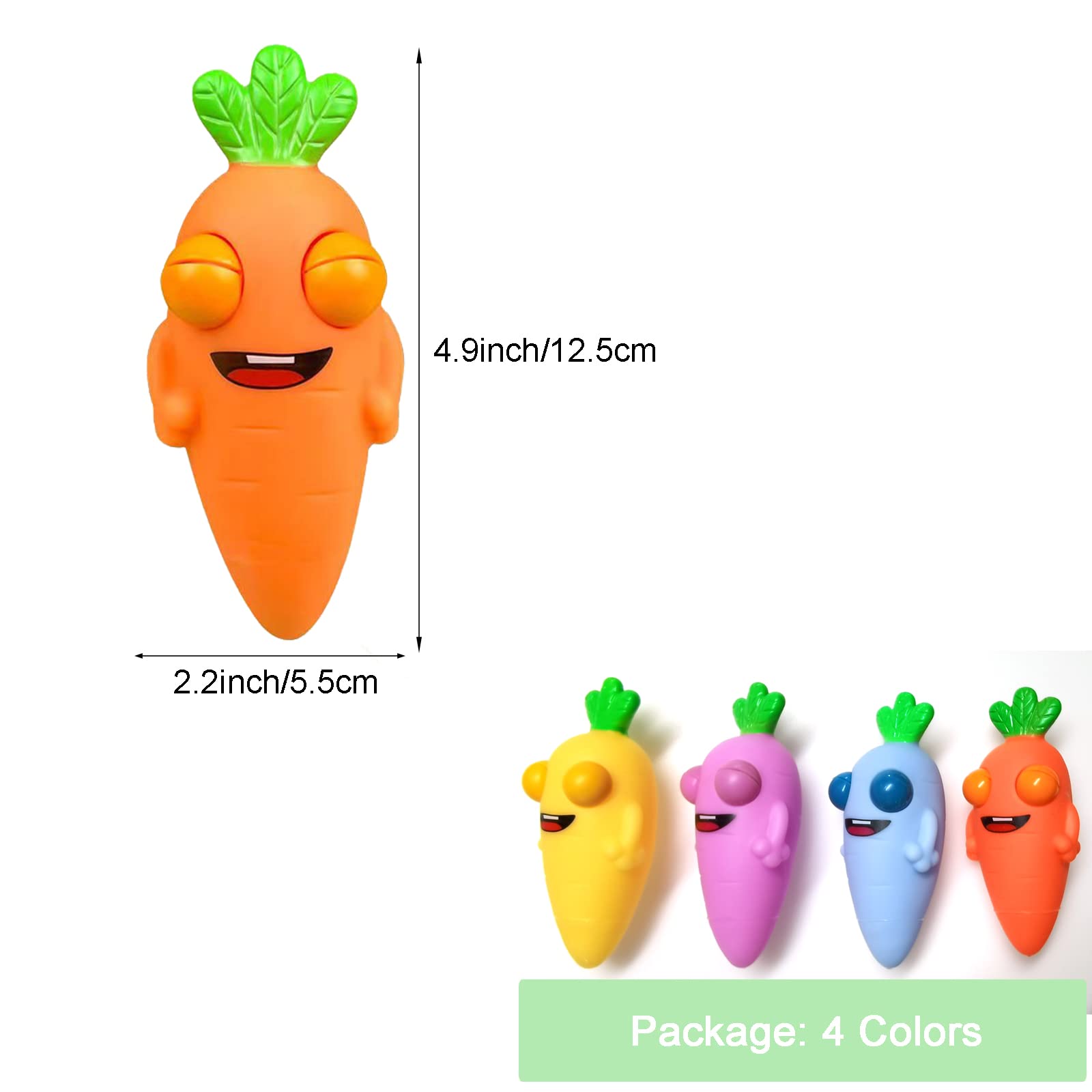 Funny Pop-Out Stress Squeeze Toys 4 Pack – Cute Radish Fidget Toy with Sticking Eyes for Stress Relief, Easter Gift for Adults and Kids