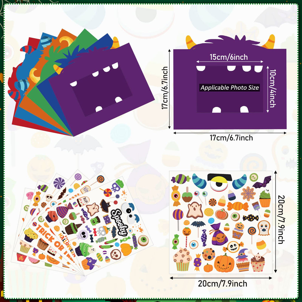 Funrous 24-Pack Halloween Paper Picture Frame Craft Kit with Stickers – DIY Cartoon Photo Frames for Party Decor