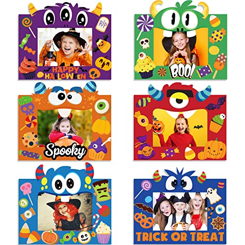 Funrous 24-Pack Halloween Paper Picture Frame Craft Kit with Stickers – DIY Cartoon Photo Frames for Party Decor