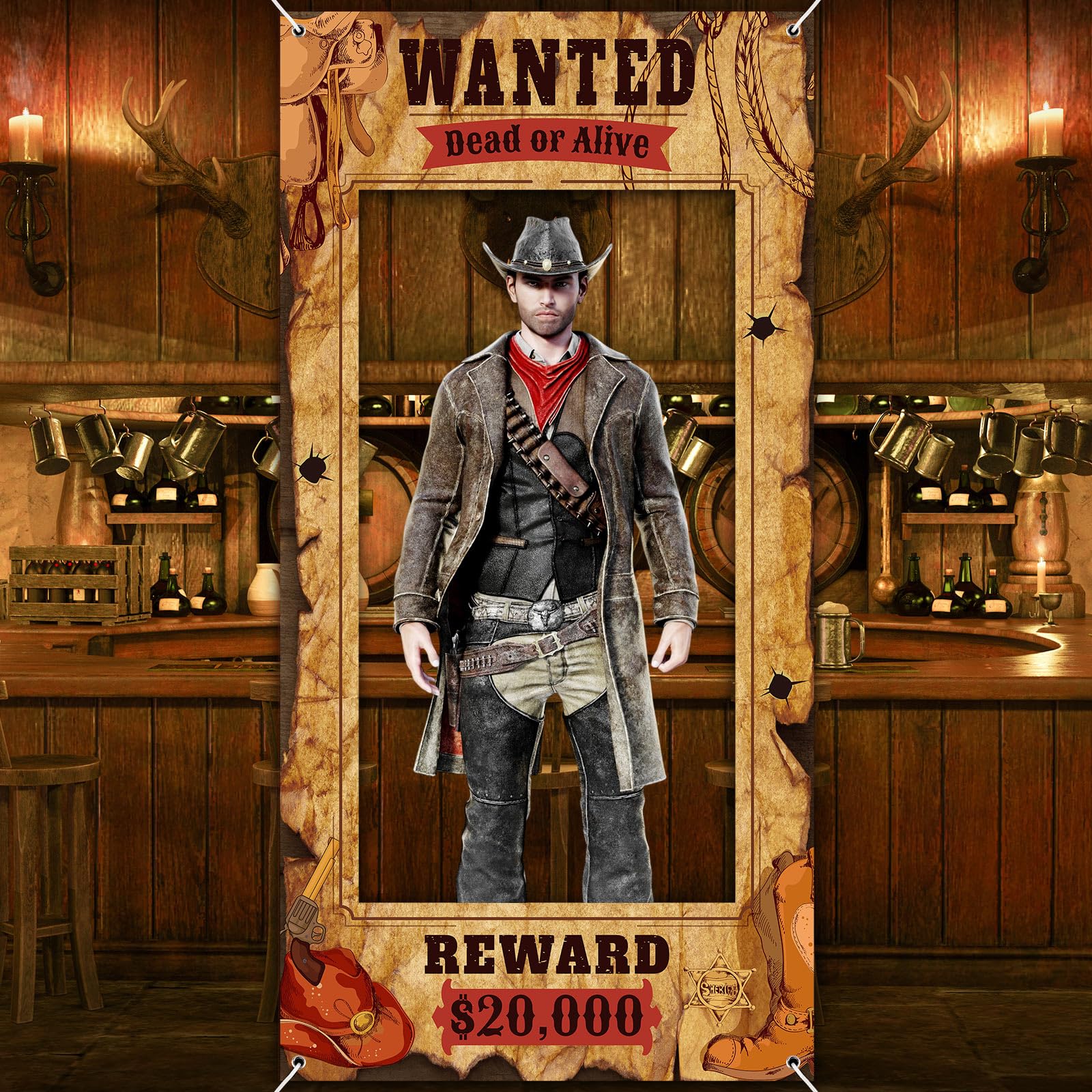 Funrous Wanted Poster Photo Prop – Large Western Backdrop for Cowboy Parties